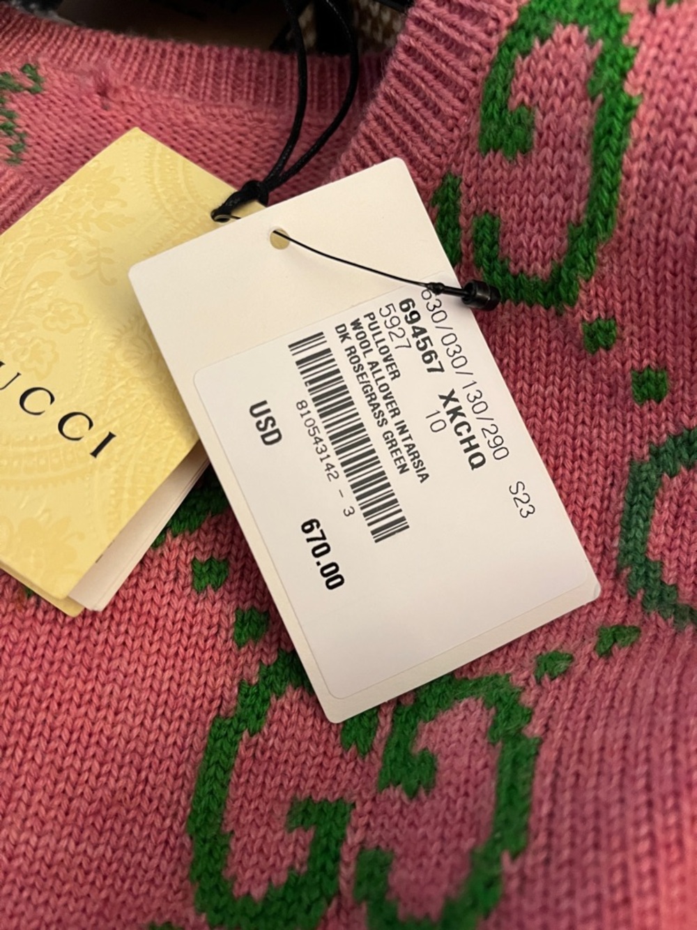 Gucci Pink Knit Sweater with Green GG & Heart Jacquard - Picture 6 of 9